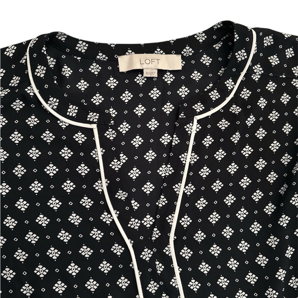 LOFT Mixed Print Popover Top Womens Small Navy Ivory Long Sleeve Peasant Blouse - Picture 6 of 7